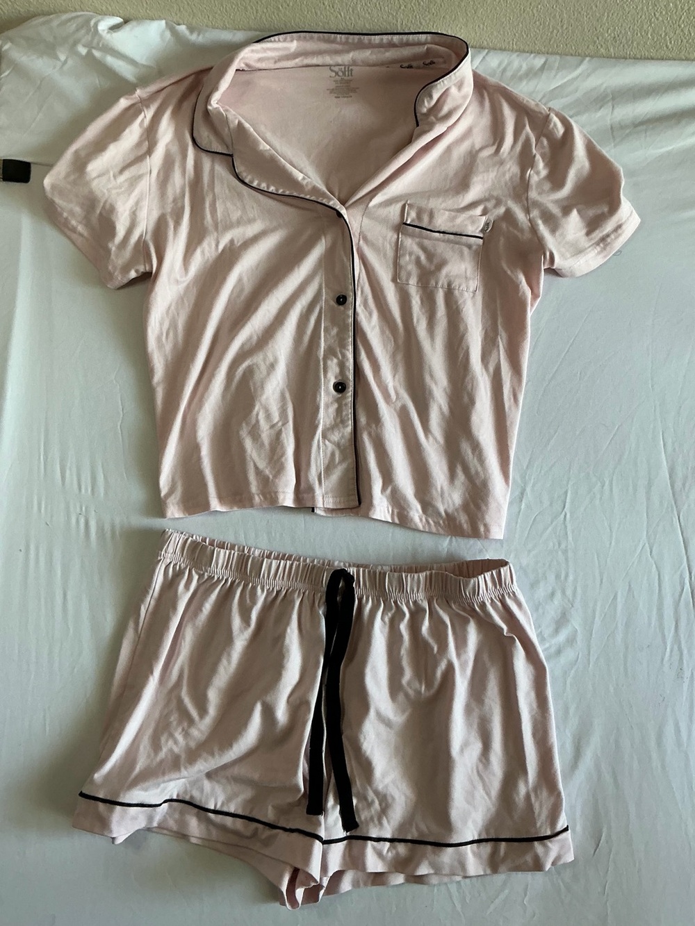 Sofft Blush Pink Short Sleeve Pajama Set with Black Trim
